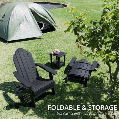 LUE BONA Folding Adirondack Chair Set of 4, Dark Gray HDPS Fire Pit Patio Chairs Weather Resistant, Modern Plastic Outdoor Chairs with Cup Holder | All-weather-resistant, ergonomic curved design, all-day comfortable sitting, HDPS Distinct texture & vibran