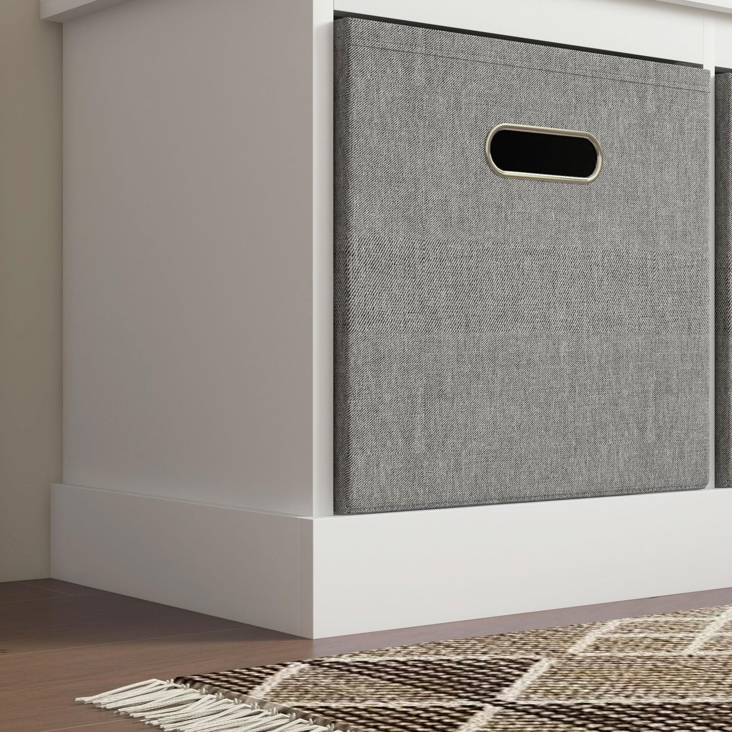 HOMCOM Shoe Bench with Seat Cushion 3 Foldable Fabric Drawers Washed Grey | Entryway Bench, Hallway, Living Room