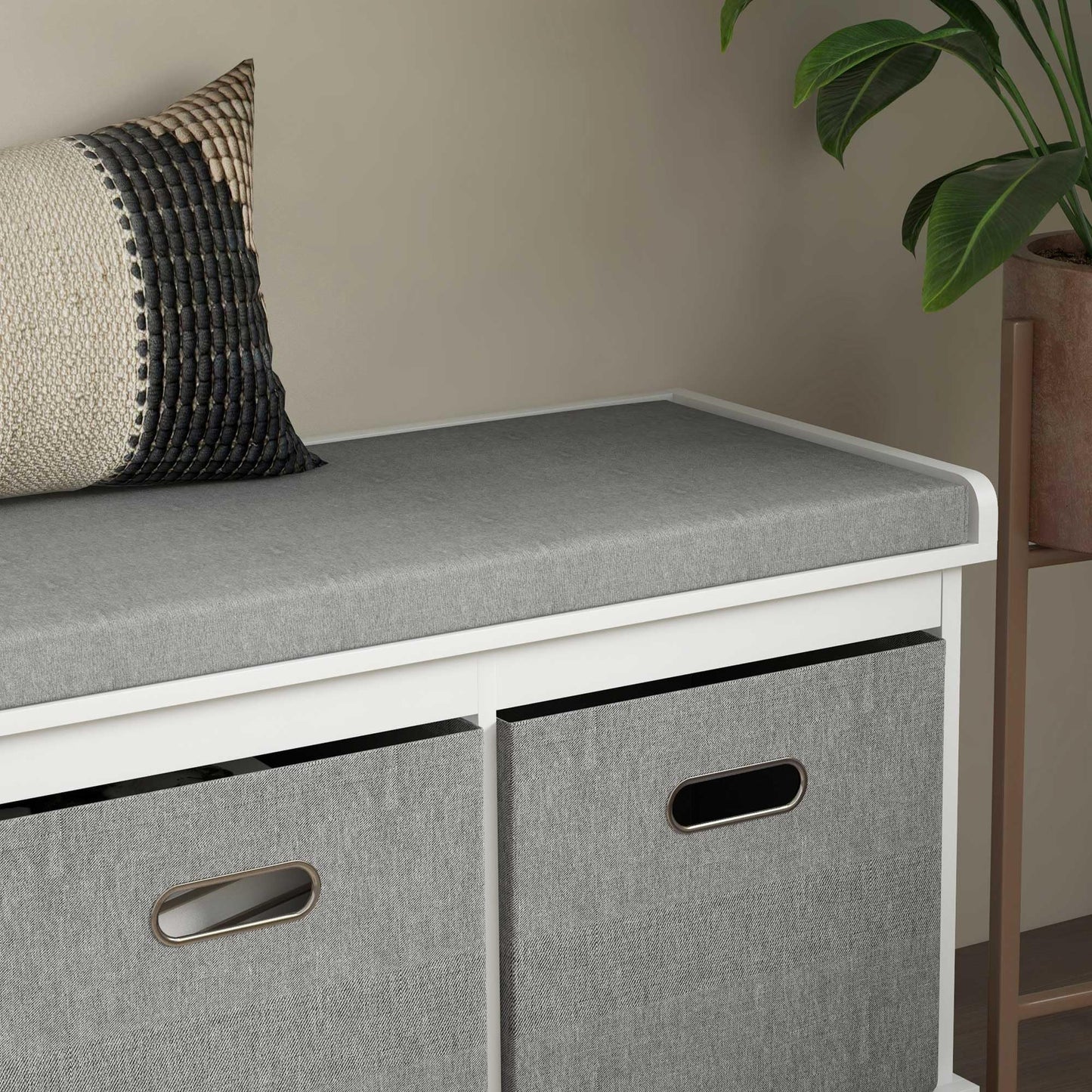 HOMCOM Shoe Bench with Seat Cushion 3 Foldable Fabric Drawers Washed Grey | Entryway Bench, Hallway, Living Room