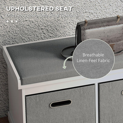 HOMCOM Shoe Bench with Seat Cushion 3 Foldable Fabric Drawers Washed Grey | Entryway Bench, Hallway, Living Room