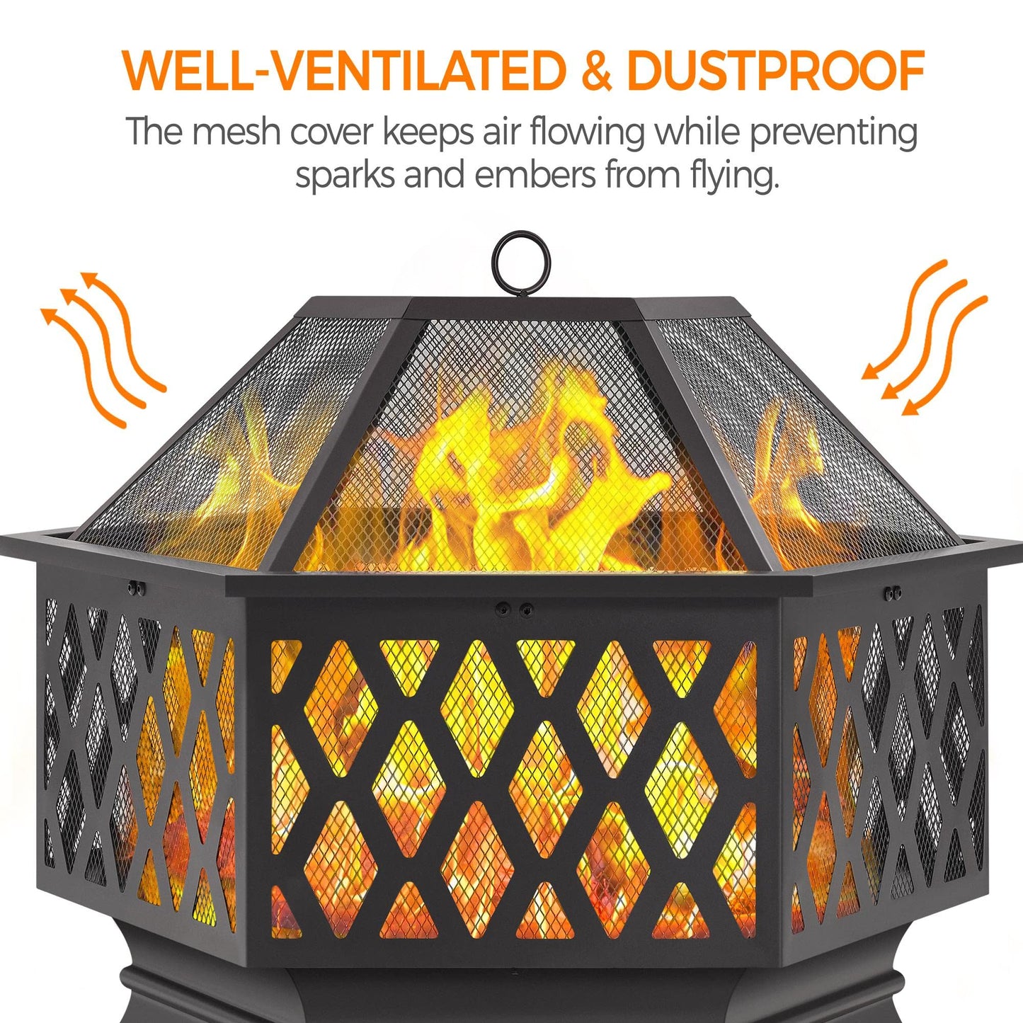 Yaheetech Hexagon Fire Pit Fireplace Portable Firepit Iron Brazier Wood Burning Coal Pit Hex Shaped Fire Bowl Stove with Spark Screen Cover for Outdoor Outside Camping Patio Garden Backyard 24in Black