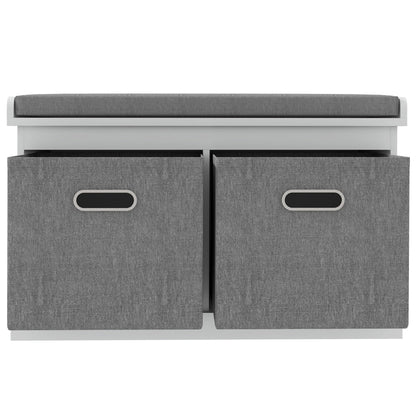 HOMCOM Shoe Bench with Seat Cushion 3 Foldable Fabric Drawers Washed Grey | Entryway Bench, Hallway, Living Room