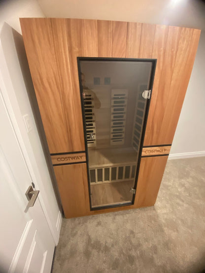 Costway 2-Person Dual Therapy Full Spectrum Infrared Sauna with Red Light Panel, WiFi App Control, Chromotherapy & Bluetooth – Okoume Wood- Fully Loaded Indoor Spa