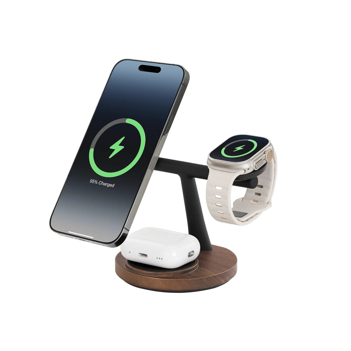 ZenStand 3-in-1 Genuine Wood Wireless Charger (MagSafe Compatible)
