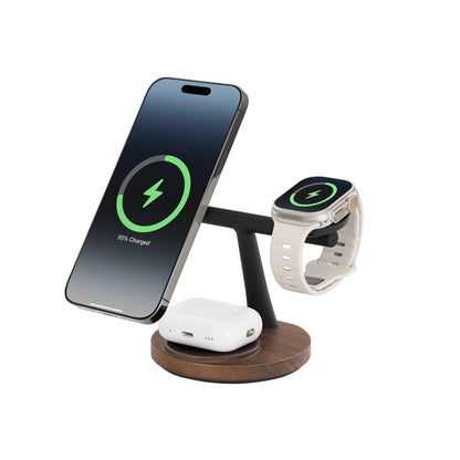 ZenStand 3-in-1 Genuine Wood Wireless Charger (MagSafe Compatible)