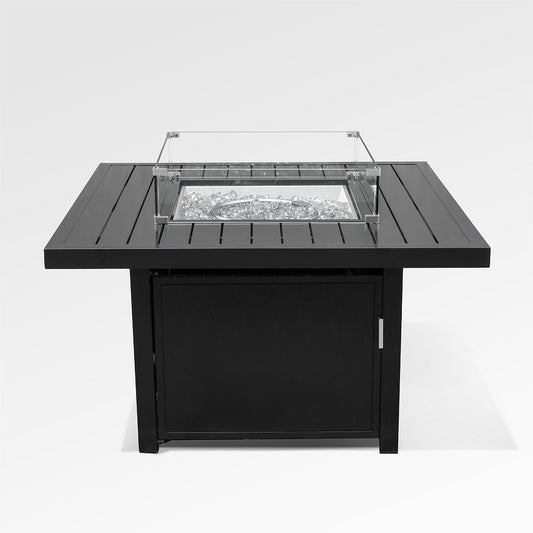 Outdoor Black Aluminum Square Fire Pit Table with Wind Guard & Cover