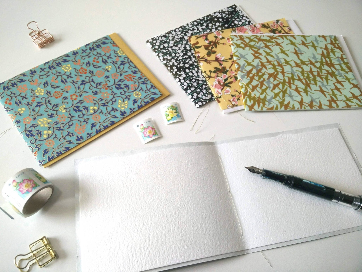 Handsewn Chiyogami Cotton Rag Blank Card | Vintage Floral