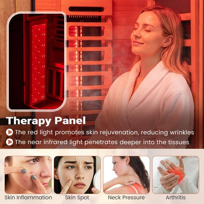 Costway 2-Person Dual Therapy Full Spectrum Infrared Sauna with Red Light Panel, WiFi App Control, Chromotherapy & Bluetooth – Okoume Wood- Fully Loaded Indoor Spa