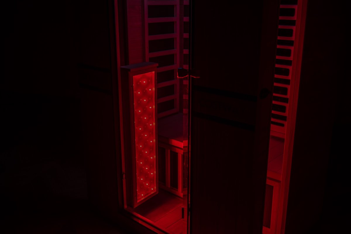 Costway 2-Person Dual Therapy Full Spectrum Infrared Sauna with Red Light Panel, WiFi App Control, Chromotherapy & Bluetooth – Okoume Wood- Fully Loaded Indoor Spa