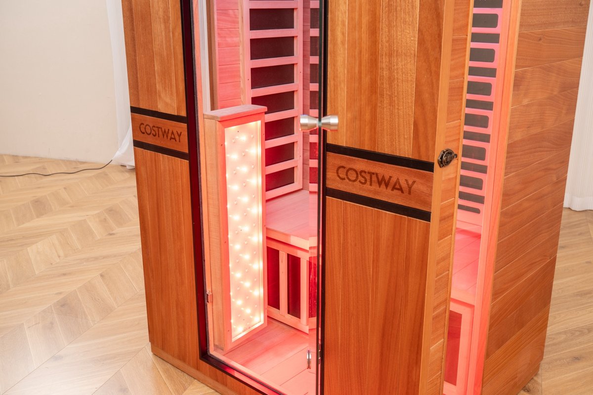 Costway 2-Person Dual Therapy Full Spectrum Infrared Sauna with Red Light Panel, WiFi App Control, Chromotherapy & Bluetooth – Okoume Wood- Fully Loaded Indoor Spa