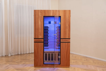 Costway 2-Person Dual Therapy Full Spectrum Infrared Sauna with Red Light Panel, WiFi App Control, Chromotherapy & Bluetooth – Okoume Wood- Fully Loaded Indoor Spa