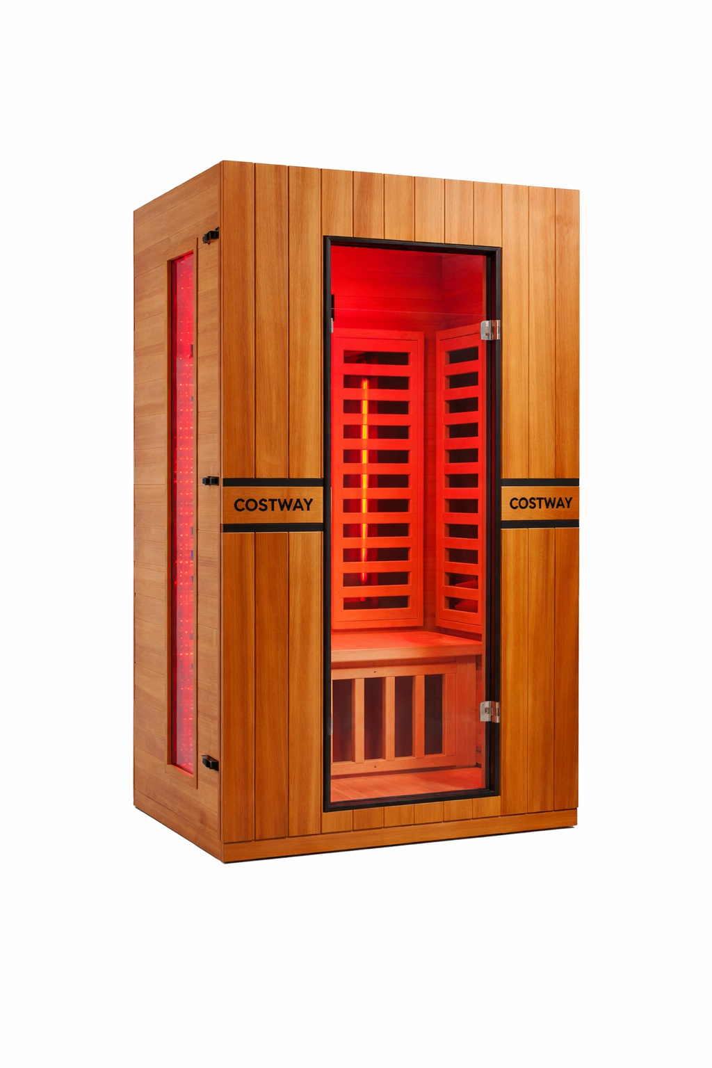 Costway 2-Person Dual Therapy Full Spectrum Infrared Sauna with Red Light Panel, WiFi App Control, Chromotherapy & Bluetooth – Okoume Wood- Fully Loaded Indoor Spa