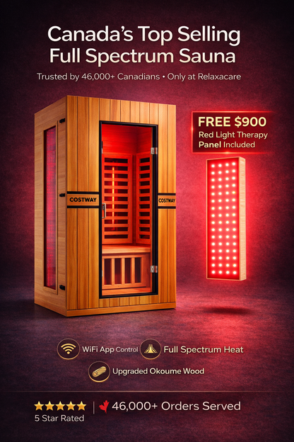 Costway 2-Person Dual Therapy Full Spectrum Infrared Sauna with Red Light Panel, WiFi App Control, Chromotherapy & Bluetooth – Okoume Wood- Fully Loaded Indoor Spa