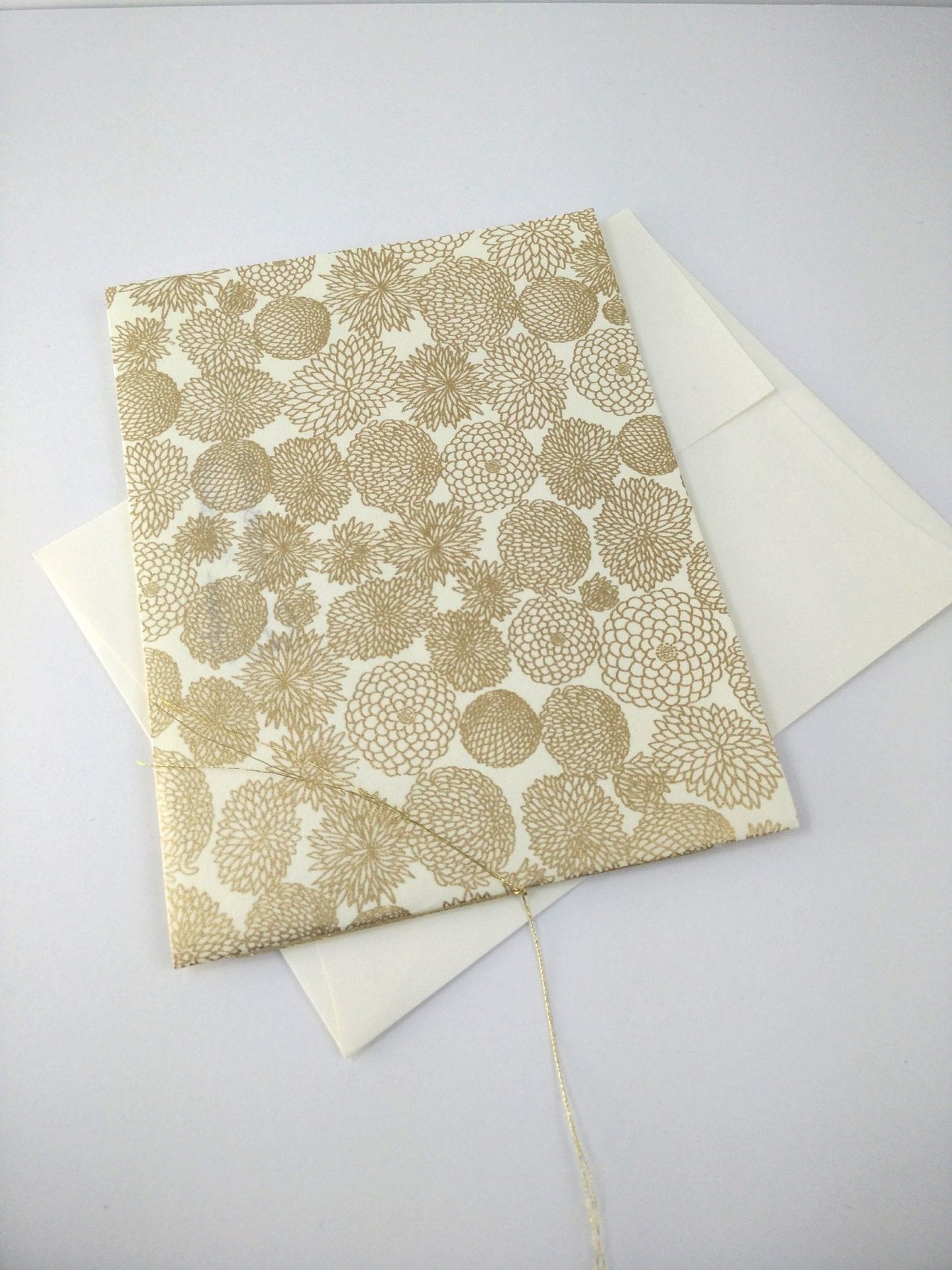 Handsewn Chiyogami Cotton Rag Blank Card | Gold Chrysanthemums