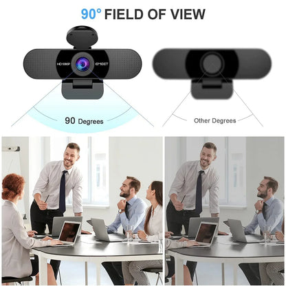 1080P HD USB Webcam Dual Noise-Canceling Mics Black