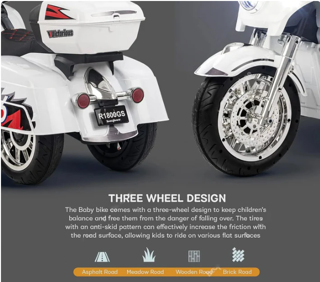 12V Kids Ride on Three-Wheeled Motorcycle For Age 3 -8