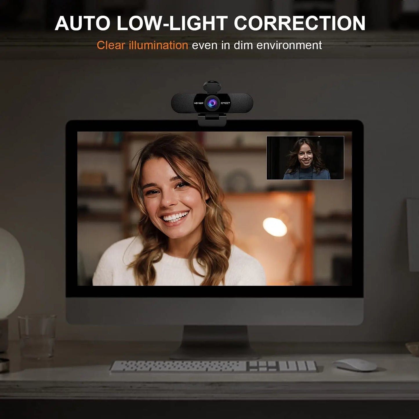 1080P HD USB Webcam Dual Noise-Canceling Mics Black