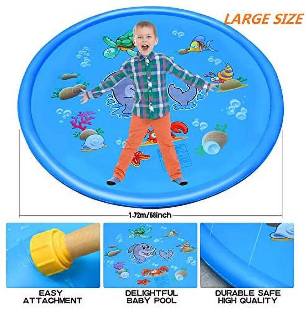 Splash Pad, 68'' Outdoor Swimming Pool Splash Play Pad - Sprinkler Mat Summer Toys for Toddlers