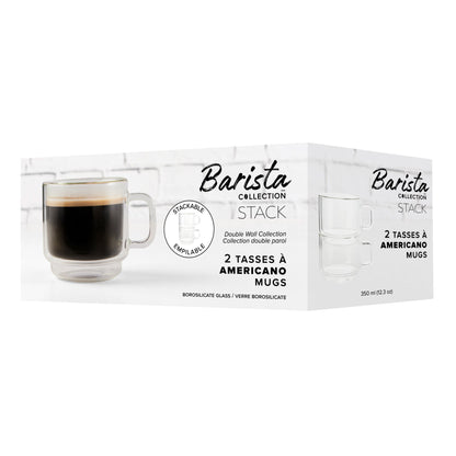 Insulated Double-Wall Glass Coffee Tea Hot or Cold Beverage Mug 2 Piece Set 350ml, Barista
