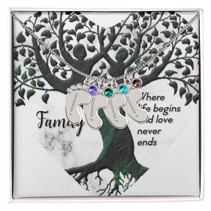 Engraved Baby Feet Necklace wt Birthstone