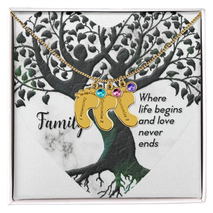 Engraved Baby Feet Necklace wt Birthstone