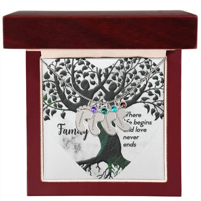 Engraved Baby Feet Necklace wt Birthstone